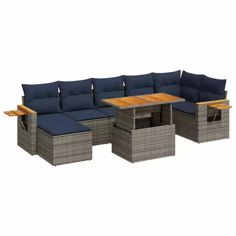 vidaXL Patio Sofa Set with Cushions Poly Rattan Acacia