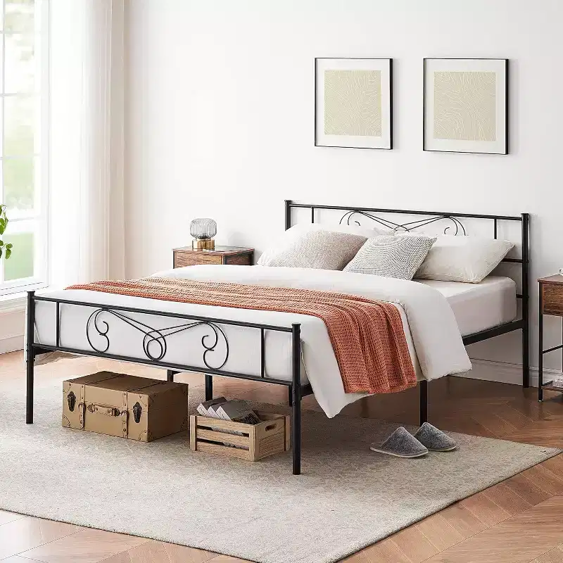 Metal King Bed Frames Platform Bed Frame, Iron-Art Headboard and Footboard, Steel Slats, Under Bed Storage, Noise Free, No Box Spring Needed, Black