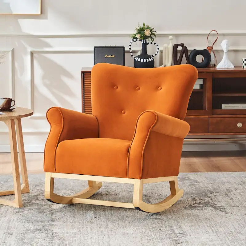 Baby Room High Back Rocking Chair Nursery Chair , Comfortable Rocker Fabric Padded Seat,High Back Armchair