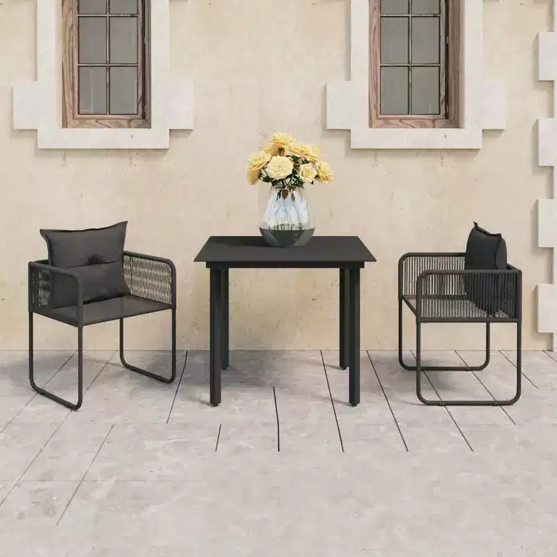 vidaXL Dining Set Black PVC rattan Medium Durable Dining Set Square