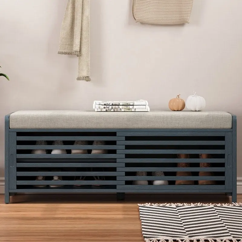 Shutter-Style Storage Bench with Acacia Veneer Seat – White / Grey / Espresso / Navy / White Washed, 1-Person Seating