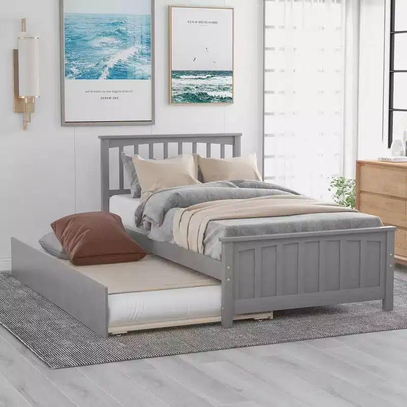 Twin Platform Wood Bed Frame with Headboard and Footboard for Bedroom
