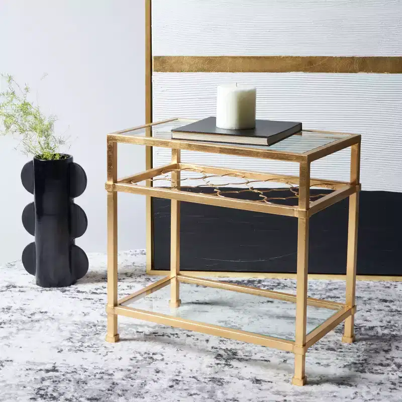 Hanzel Gold Leaf Glass Side Table - AMH8312 - Safavieh Couture