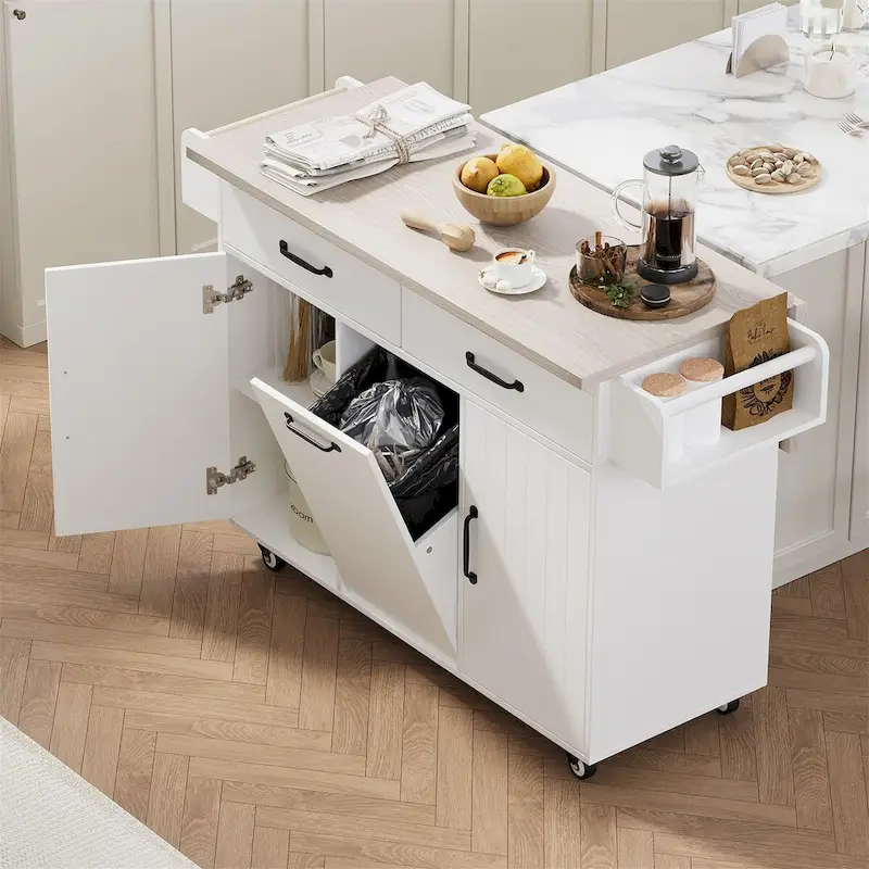 Kitchen Island with Trash Can Storage Cabinet