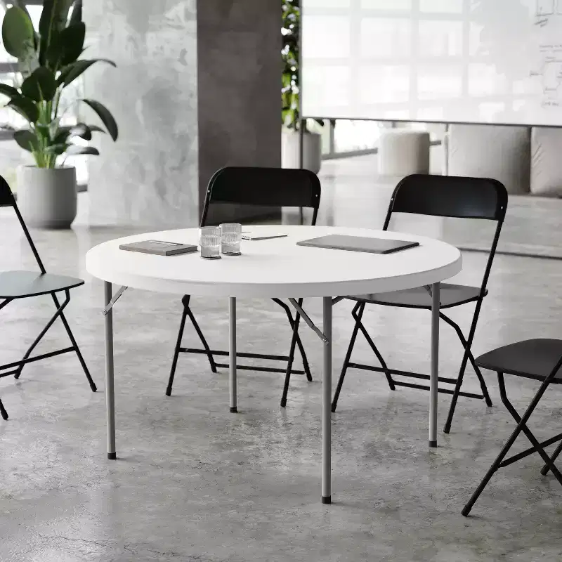 Flash Furniture 4-Foot Round Granite White Plastic Folding Table
