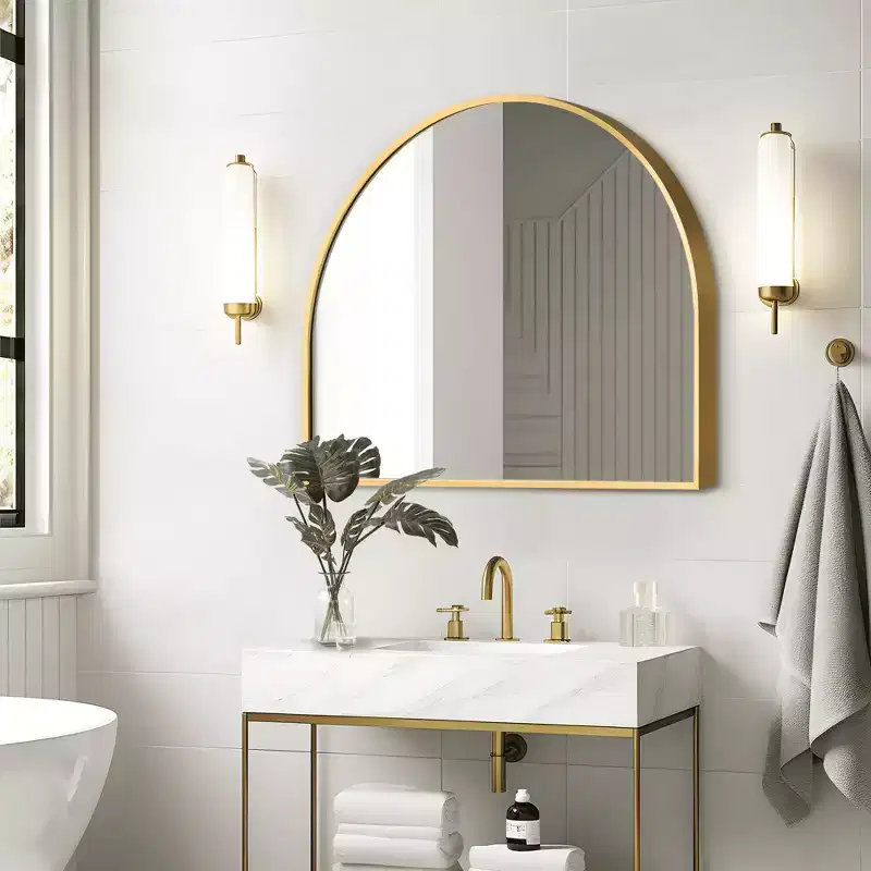 MAYEERTY Hanging Mirror Aluminum Alloy Thin Edge Right Angle Arch Gold