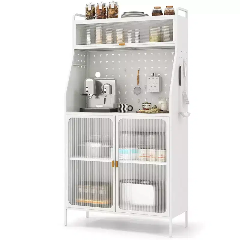 Costway 5-tier Metal Kitchen Bakers Rack with Pegboard 8 Hooks 5-position Adjustable Shelf White