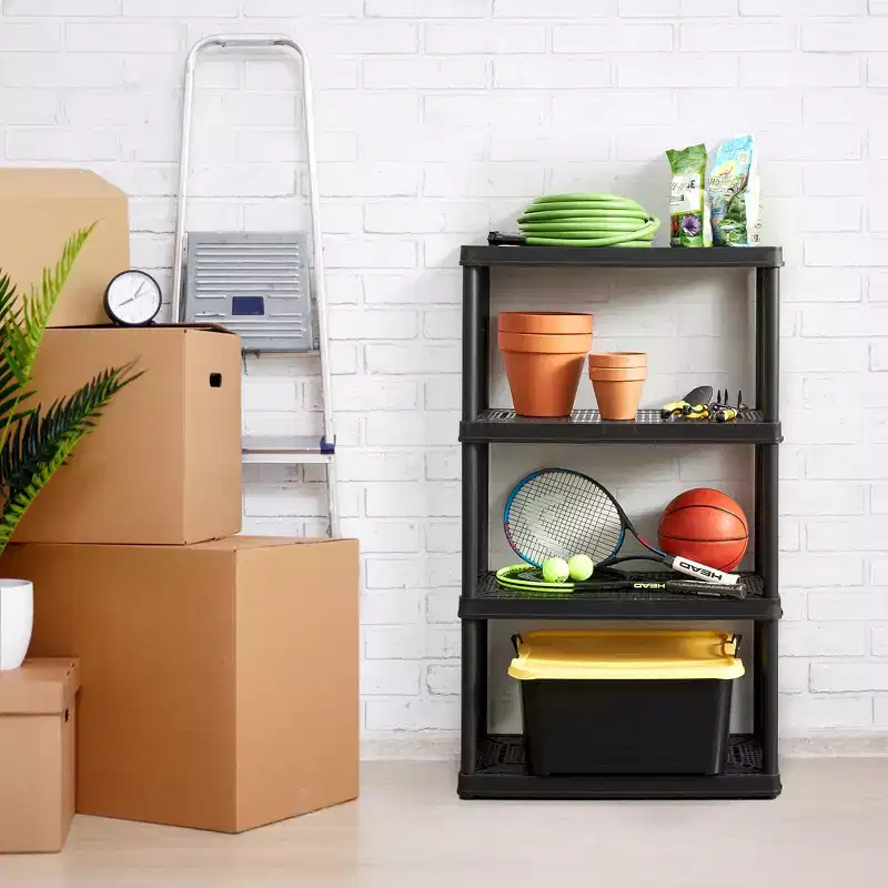 4-Shelf Interlocking Storage Unit, Light Duty, Glossy Black, 36x24x56 in