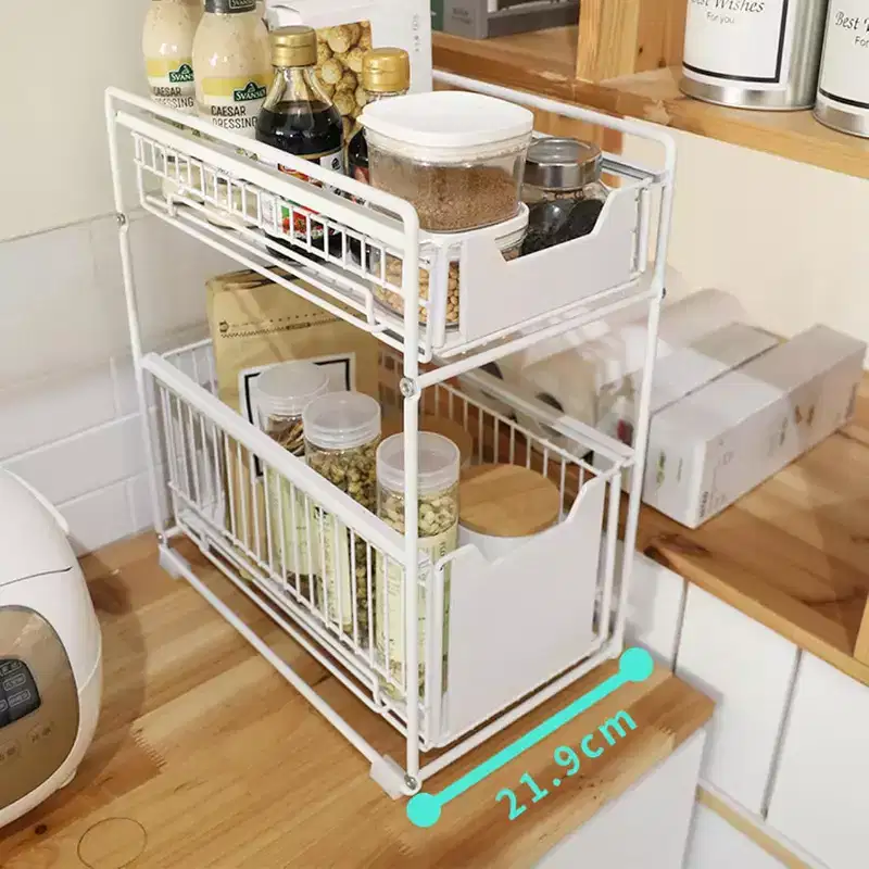 Under Sink Storage with 2 Sliding Drawers, Durable Carbon Steel Organizer for Kitchen & Bathroom