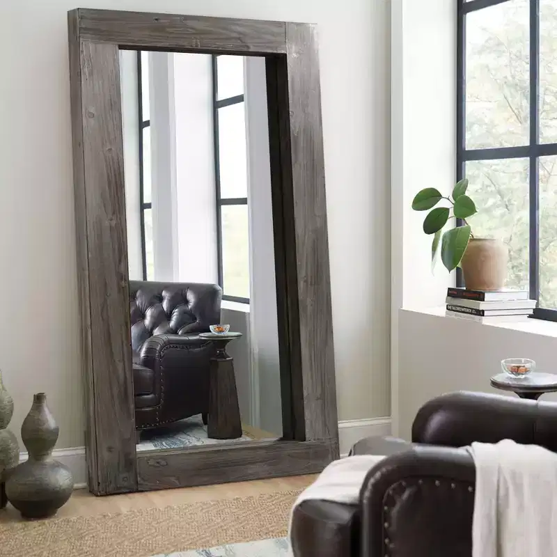Charcoal Wood Wide Frame Right-Angle Rectangle Full Length Wall Mirror (No Stand) 71 x 31 x 2
