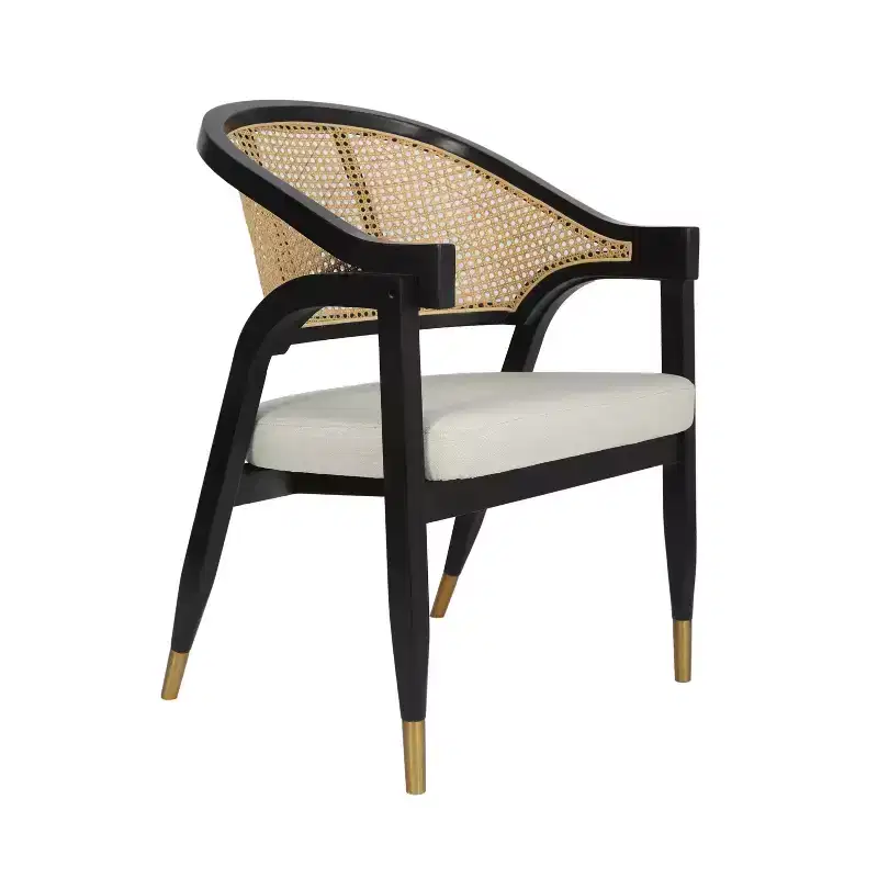 Emma and Oliver Cane Rattan Dining or Accent Chair with Solid Wood Frame, Woven Backrest and Cushioned Seat