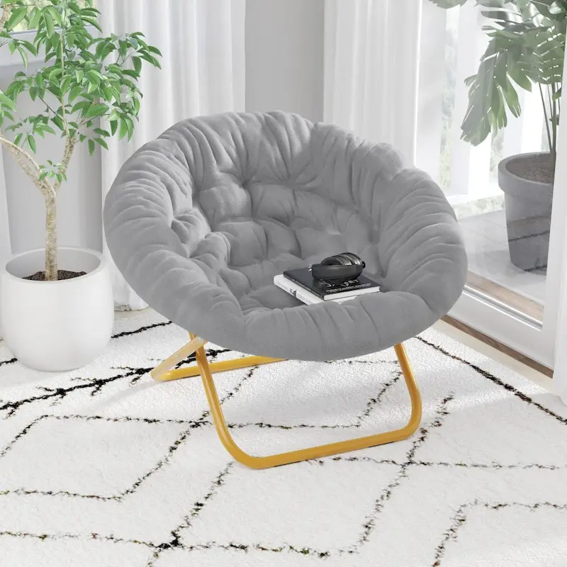 Oversized Folding Saucer Chair with Padded Upholstery and Steel Frame – Gray/Soft Gold / Black / Dusty Aqua/Soft Gold / Ivory/Soft Gold / Blush/Soft Gold / Dusty Purple/Soft Gold / Emerald / Emerald/Soft Gold, 1-Person Use