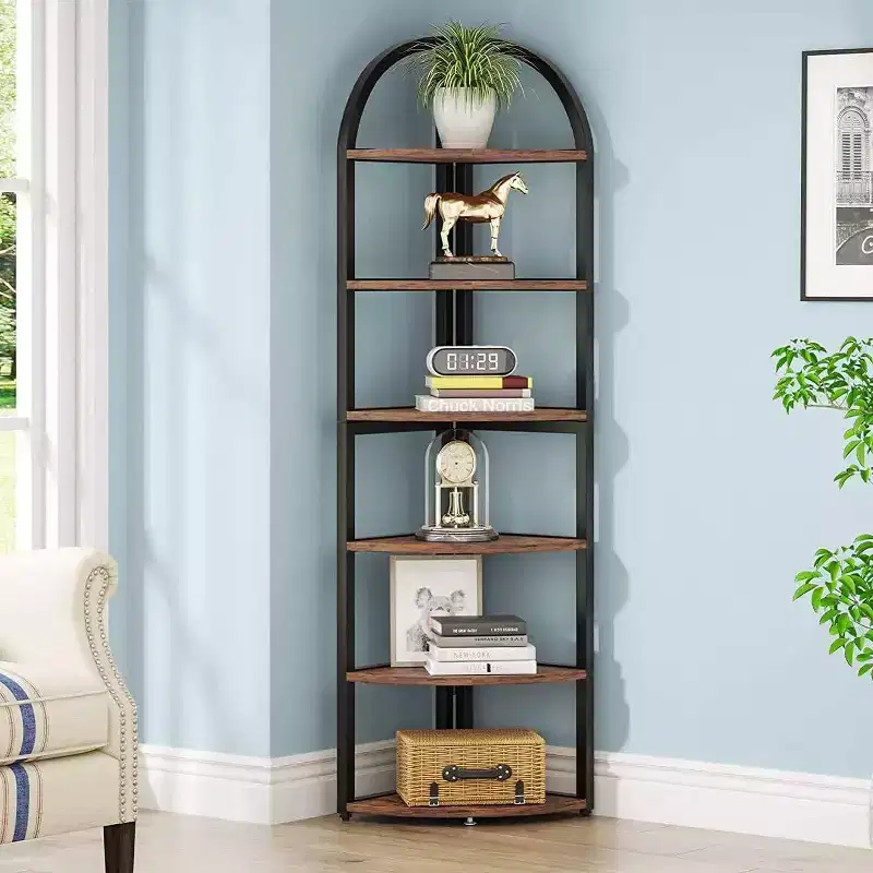 70. 87" Tall 6 Tier Corner Bookcase for Home Office Brown