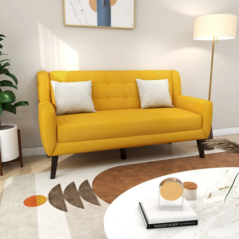 Linen Modern Tufted Loveseat Upholstered Sofa