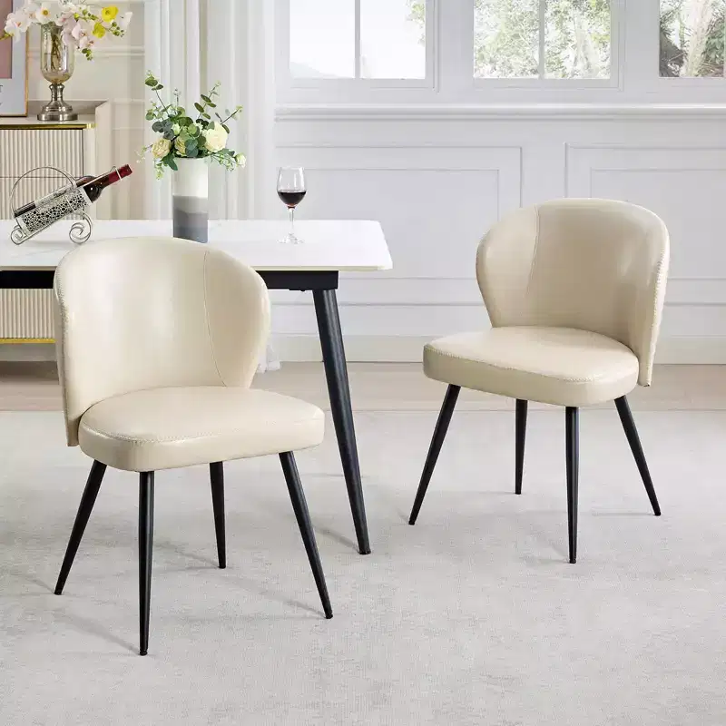 Dining Chairs, Mid-Century Modern Kitchen Dining Room Chairs with Padded Back and Seat, Armless Faux Leather Upholstered Beige