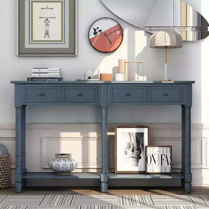 TUYOHW 58IN Vintage Console Table, Narrow Sofa Table with 2 Storage Drawers and Bottom Shelf, Entryway Table for Living Room, Hallway