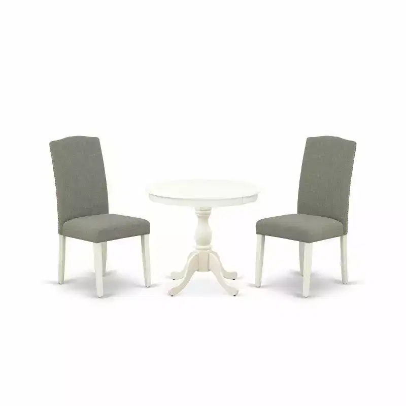 3-Piece Linen White Finish Solid Wood Top - Dining Room Set with High Back - Seats 4