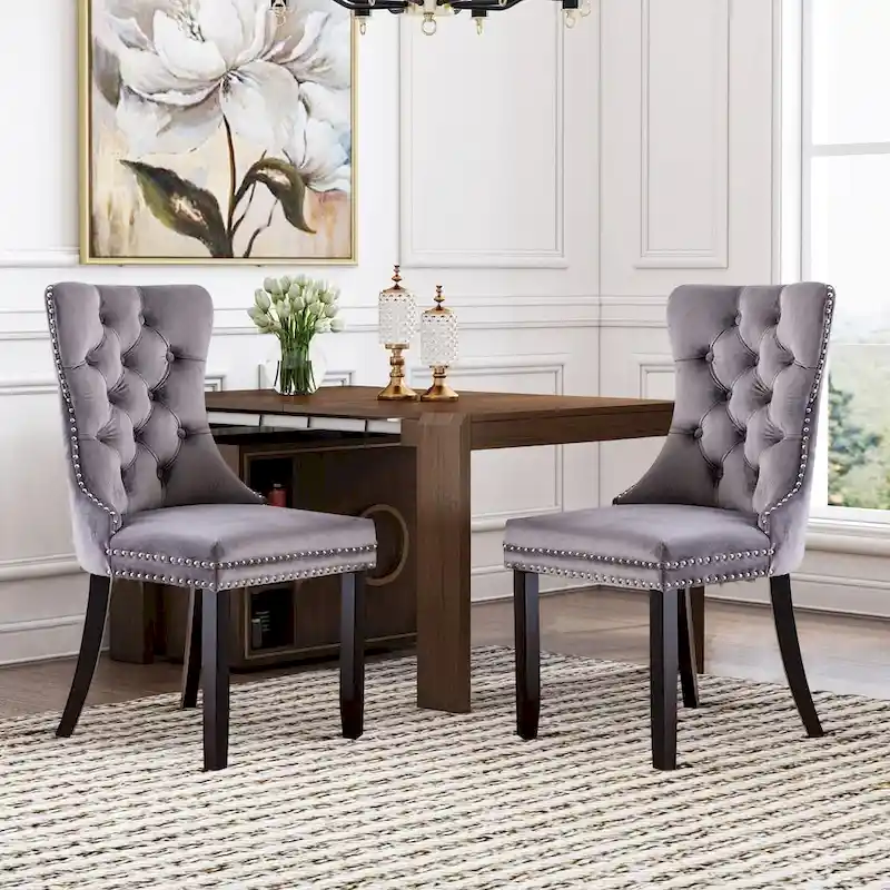 Dining Chairs Set of 6, Luxury Upholstered Velvet Kitchen Chairs Side Chair with Padded Seat Back and Solid Wood Legs - N/A