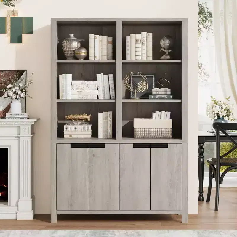 74.5 Tall Bookshelf with Double Storage, 6-Tier Large Bookshelf, Double Wide Bookshelves w/ 12 Cubbies, Wide Freestanding Bookcases for Livingroom