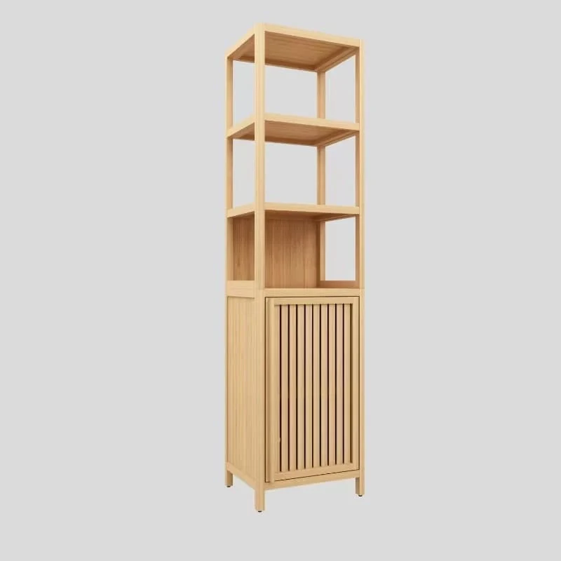 Tall Slim Storage Cabinet with Shutter Door and 3-Tier Shelves