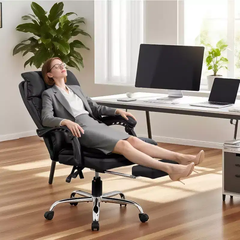 Office Desk Chair with Adjustable Headrest and Lumbar Support, Reversible Armrests, PU Material, for Home Office, Study or Workplace