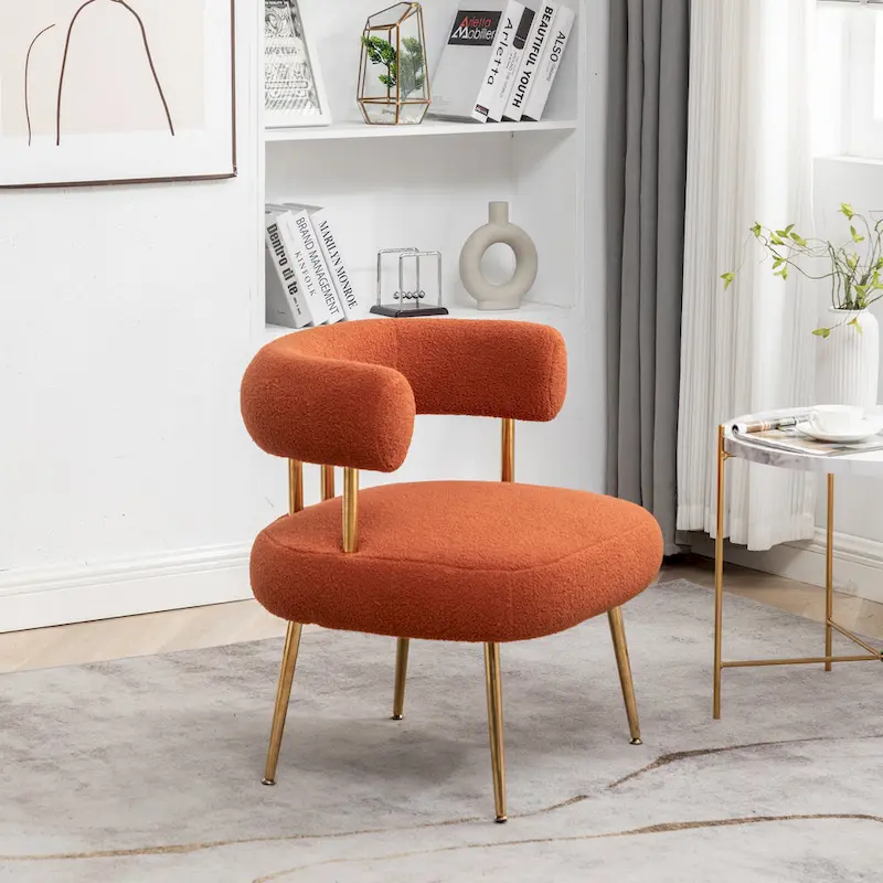 SEYNAR Modern Glam Upholstered Comfy Open-Back Accent Vanity chair with Golden Legs