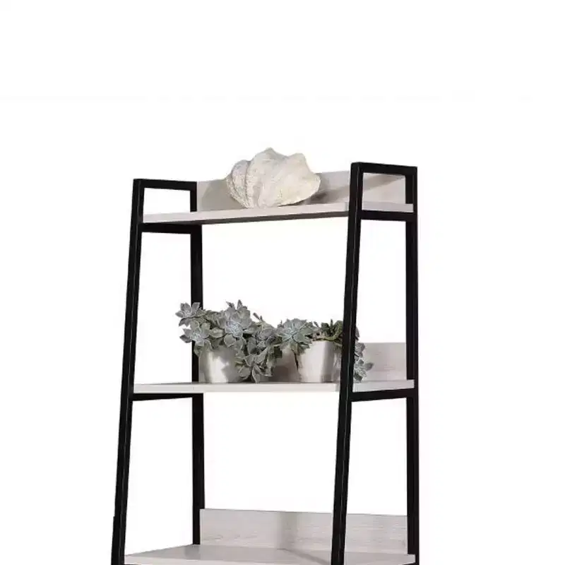 Acme Furniture 67" Wendral Bookshelf with 5 Open Compartment Natural/Black: Metal Frame, Ladder Style, Storage Display