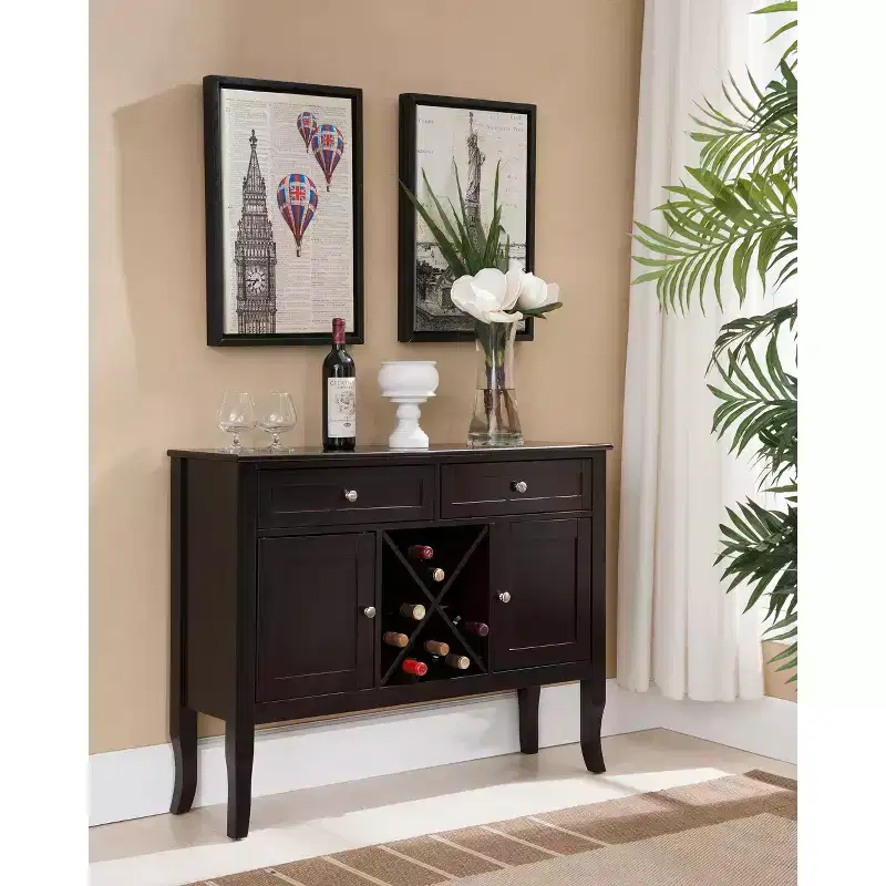 Cherry Wood Buffet Console Storage Cabinet that 12 Bottles, Dark Cherry