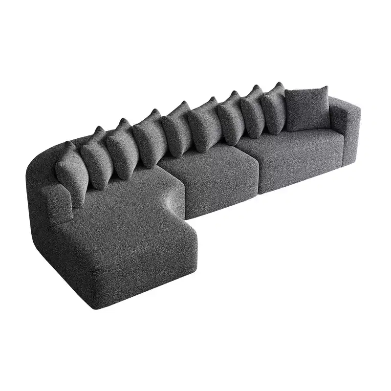 Clihome 131.1-inch Chenille Sectional Sofa, Modern Cloud-Shaped Curved Left Chaise Sofa with 10 Cushions