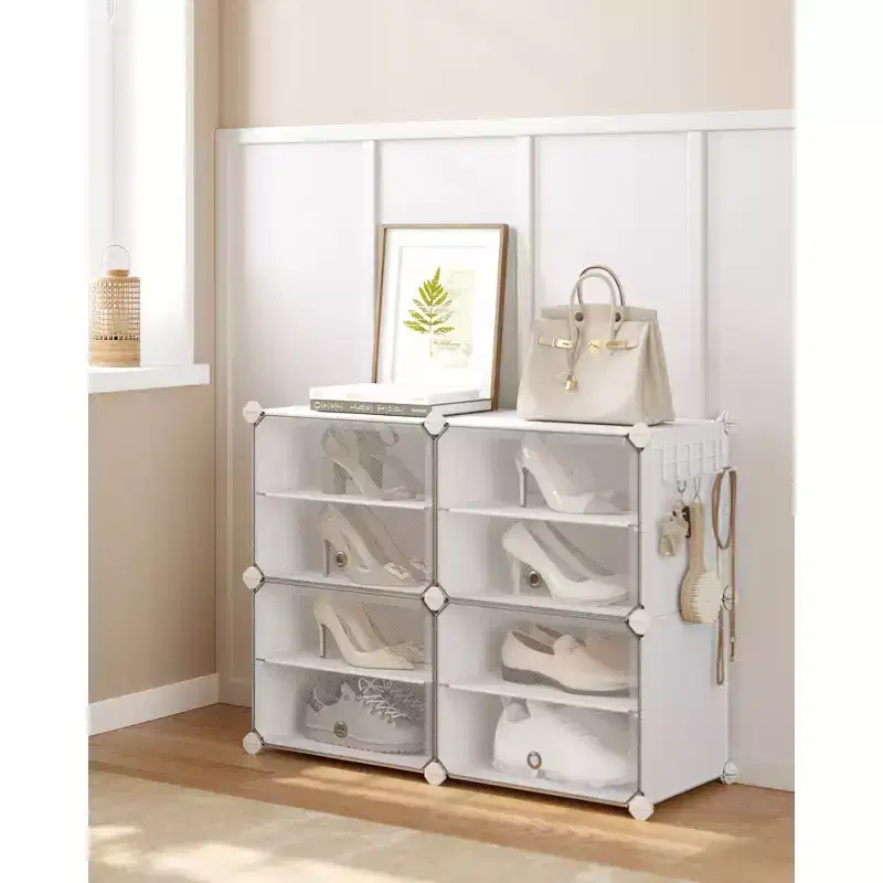 4-Tier Adjustable Shoe Rack Organizer, Space-Saving Storage Cabinet Holds 16 Pairs, White