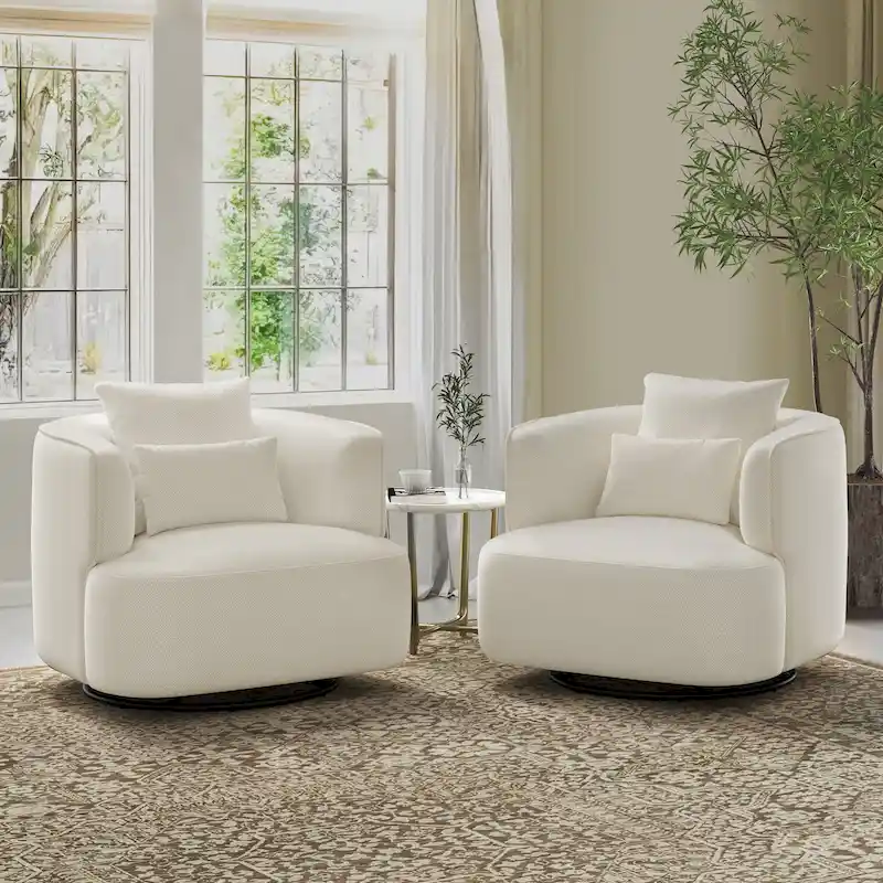Swivel Accent Armchair Fabric Blend, Modern Barrel Living Room Sofa Chair - 32.7 W x 32.7 D x 26.8 H