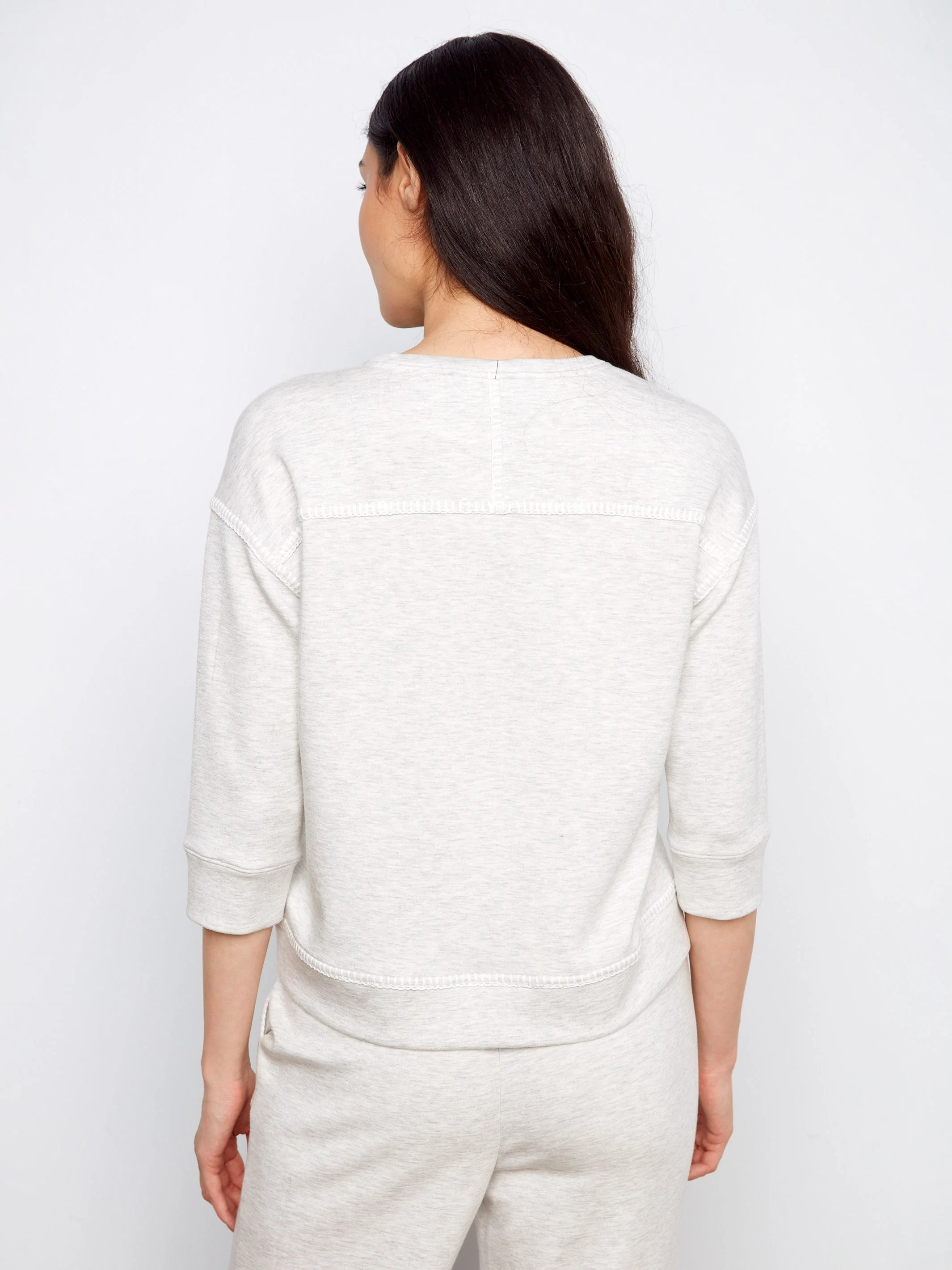 3/4 Sleeve Top - Heather Light Grey