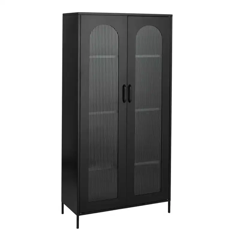 Storied Home Solstice Tall Metal Curio Cabinet, Black