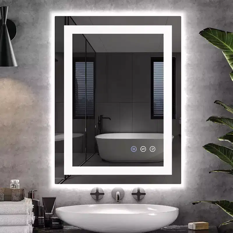 LED Bathroom Mirror 24x32 Inches, Black Frame with Front/Back Lights, 3 Color Temperatures, Anti-Fog, Wall Mounted Vanity Mirror