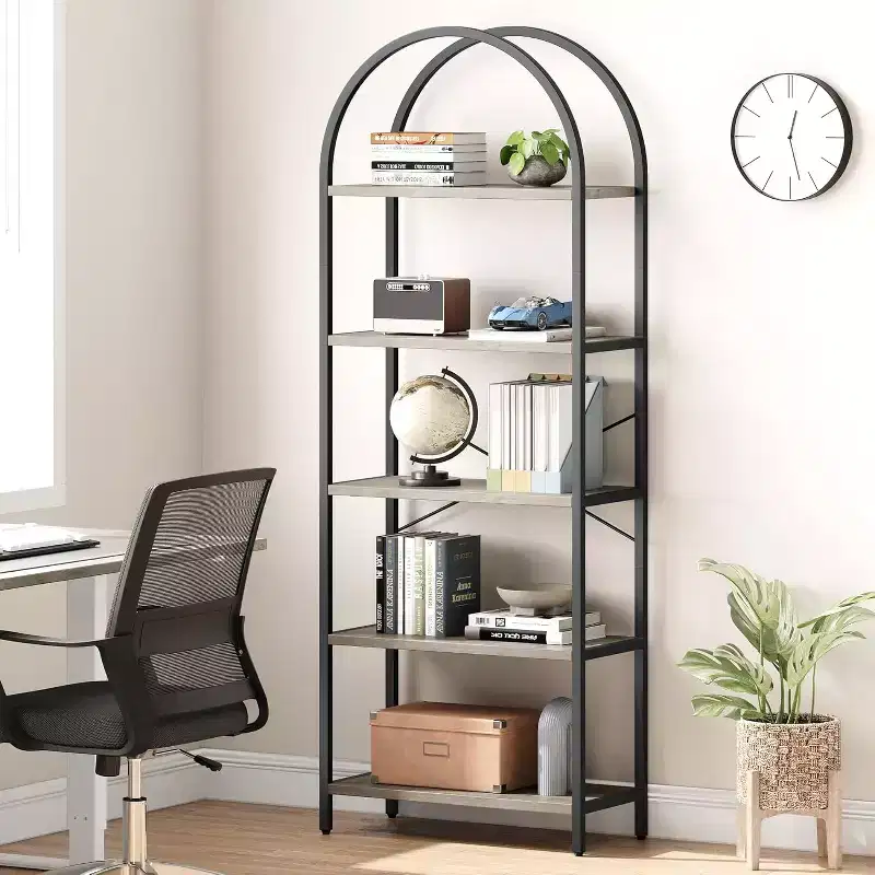 5-Tier Arched Bookcase with Metal Frame