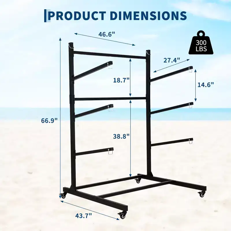 Kayak Storage Rack, Heavy Duty Kayak Racks for Outdoor Storage, Freestanding Kayak Storage Rack with Wheels for Kayaks, Canoes
