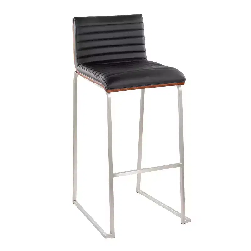 Set of 2 30" Barstools Stainless Steel Walnut PU Leather