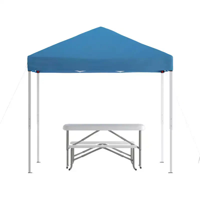 Flash Furniture 8'x8' Pop Up Event Canopy Tent with Carry Bag and Folding Bench Set - Portable Tailgate, Camping, Event Set