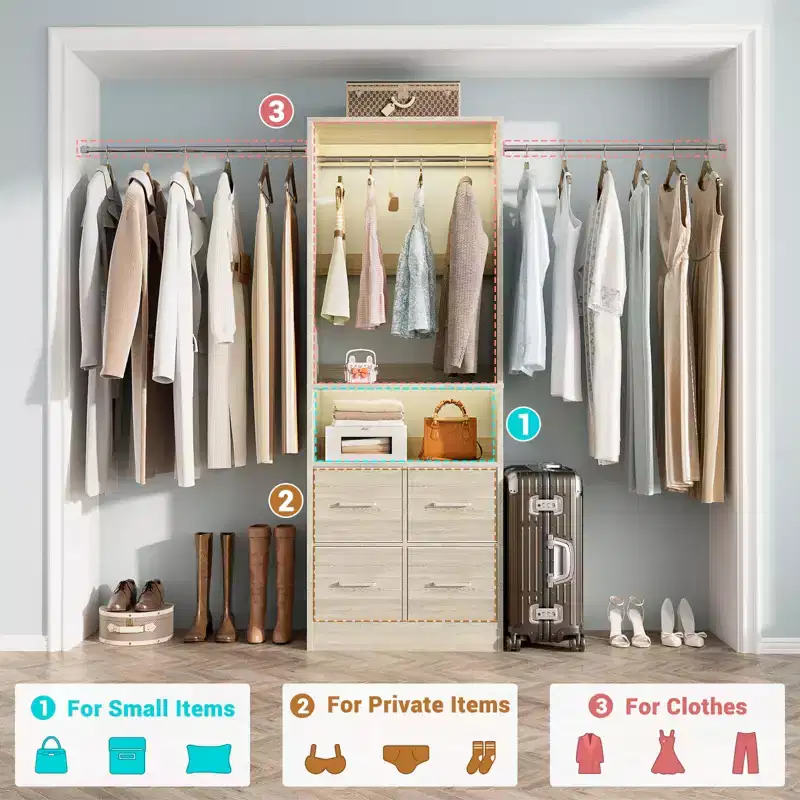25 To 103 Closet System with Four Farbric Drawers