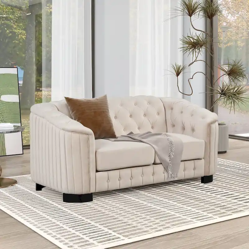 64.3 Velvet Upholstered Loveseat Sofa,Modern Loveseat Sofa with Thick Removable Seat Cushion,2-Person Loveseat Sofa Couch