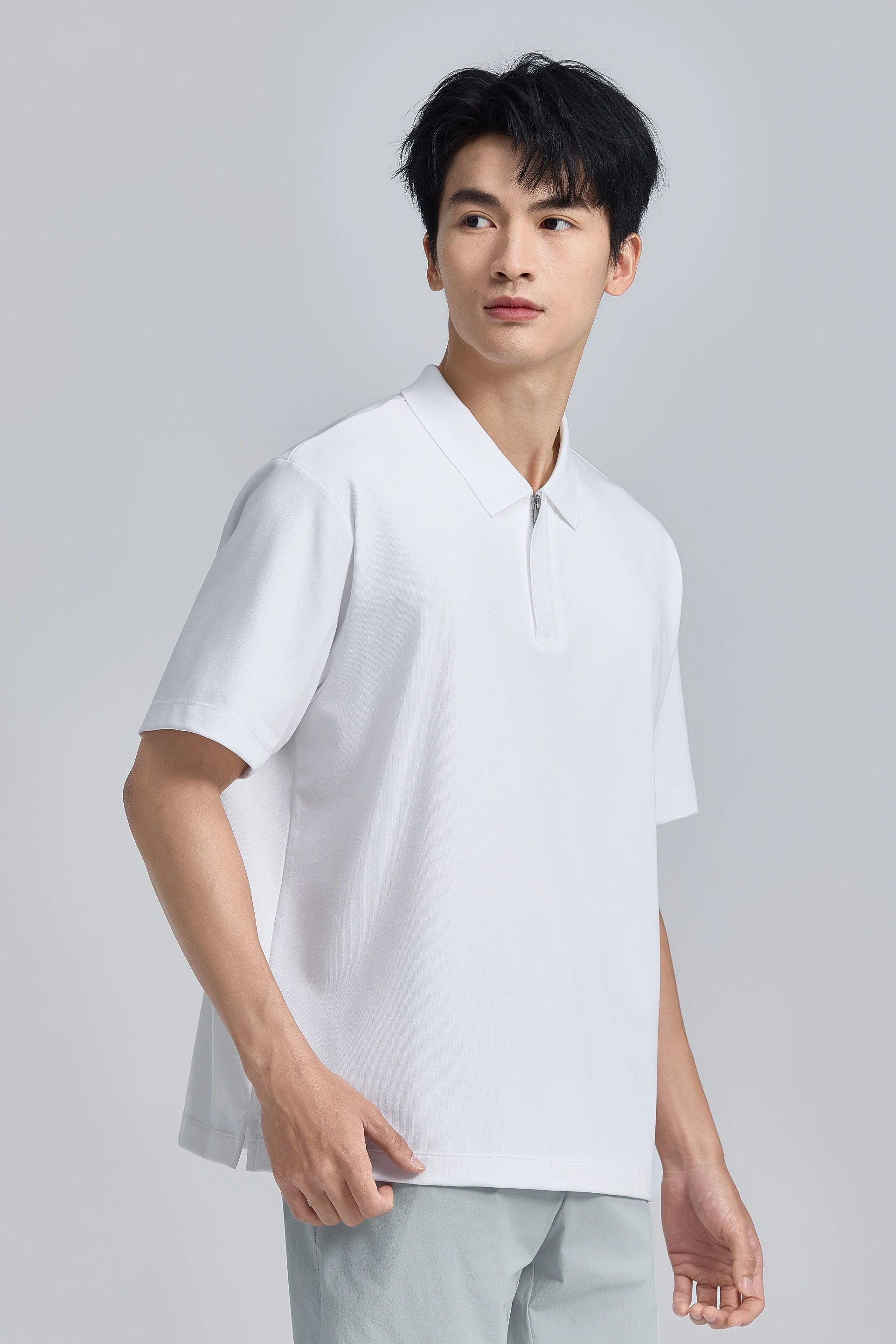 Zip-Up Polo – White
