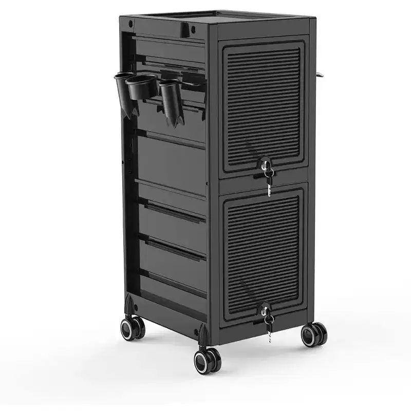 Salon Trolley Cart Lockable Rolling Cart with Wheels, Rolling Cart with Drawers, Beauty Salon Rolling Trolley Cart with 6 Trays & Tool Holders