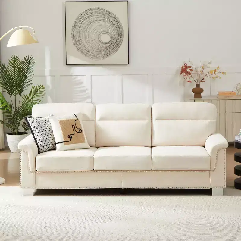3-Seater Sofa Upholstered Sofa Couch with Nailhead Trim - ModernLuxe