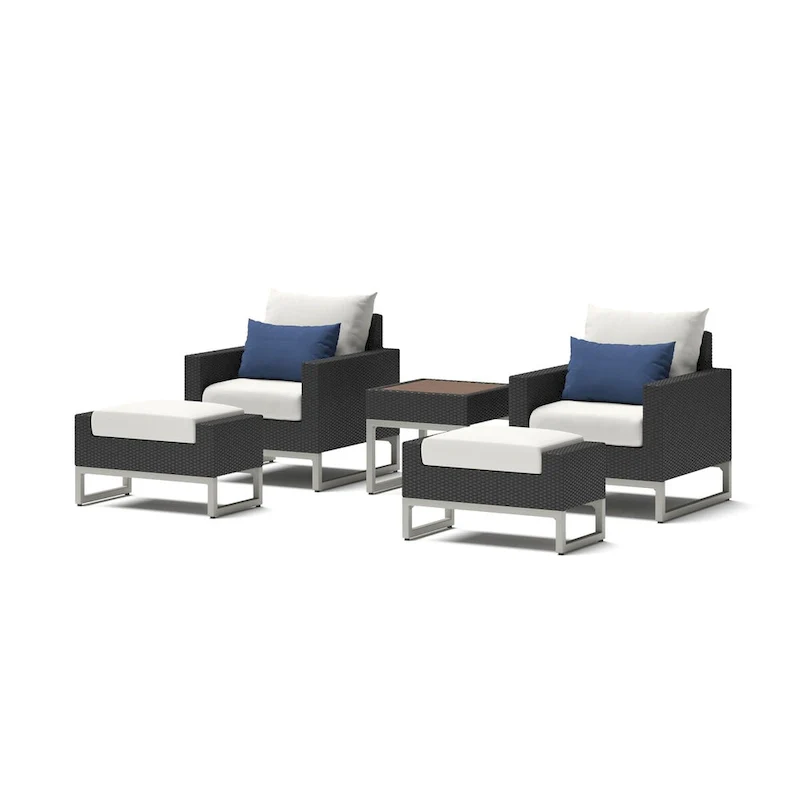 Milo Espresso 5 Piece Sunbrella Outdoor Patio Club Chair Set