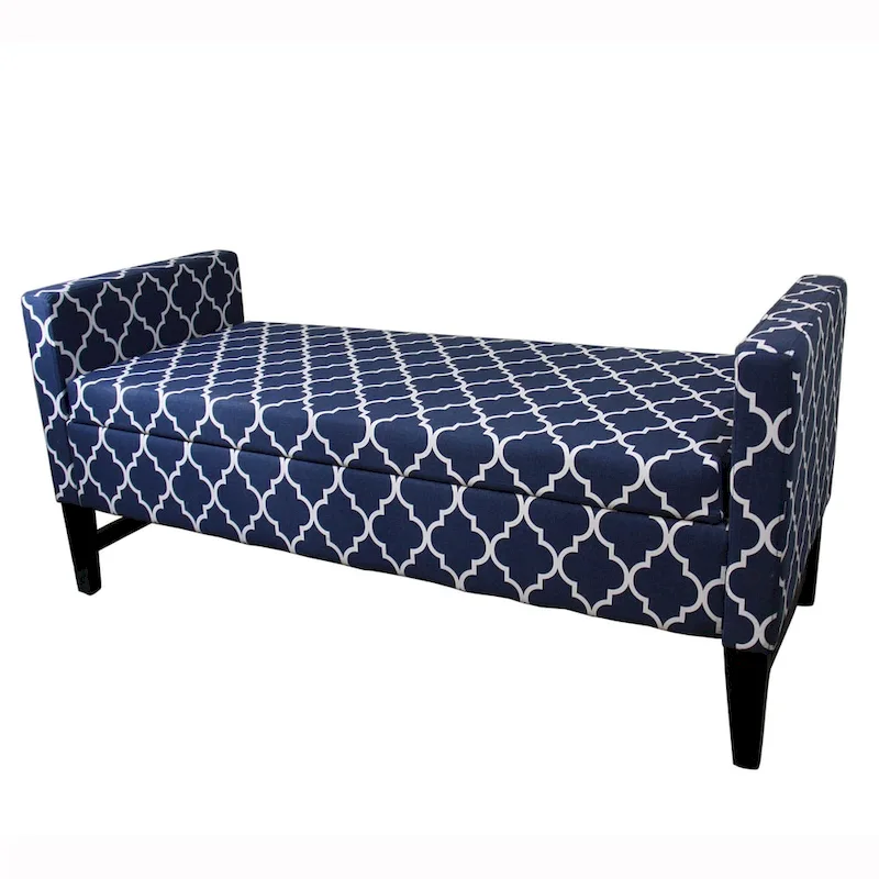 Upholstered Storage Bench with Patterned Fabric