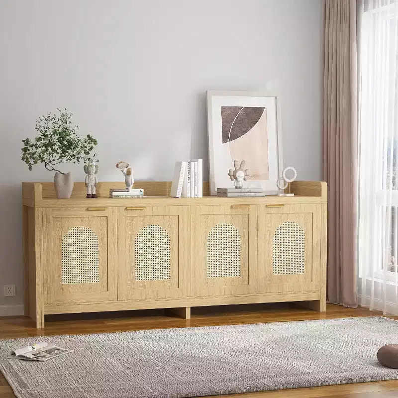 TV Stand for 65 Inch TV, Wood Entertainment Center with Glass Door Storage Cabinet, Console Table for TV for Living Room Bedroom