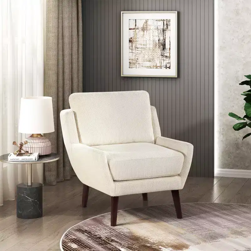 Accent Chair,Lounge Armchair with Chenille Upholstery,Reversible Cushion,Solid Wood Legs,Sofa Chair for Living Room,Bedroom,Office