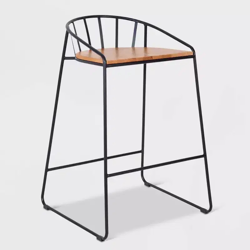 ClickDecor Set of 2 Bedford Barstools Black: 30" Fixed Height, Metal Frame, Footrest, Floor Protectors