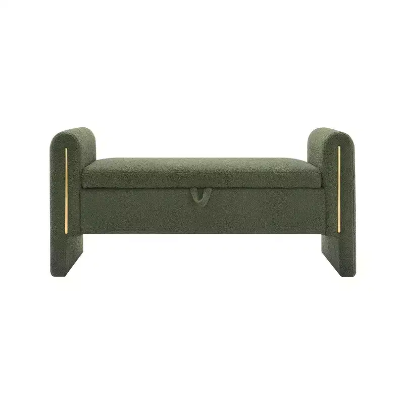TUYOHW Modern Bed End Bench with Arms and Storage, Upholstered Large Foot Rest Stool, Comfy Window Vanity Bench for Living Room, Olive Green