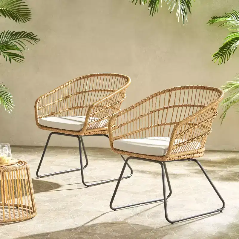 TUYOHW 16 Boho Style Patio Accent Chairs,Set of 2,Wicker Rattan Club Chairs with Cushion,Outdoor Dining Chairs,Modern Patio Furniture Seating
